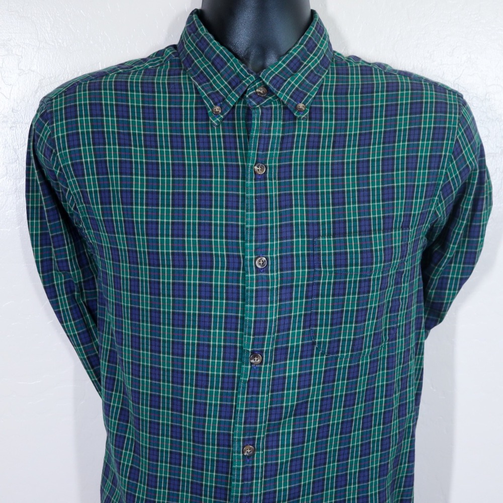 J. Crew Mens Slim‎ Fit Brushed Twill Plaid Button Down Shirt Size M Green Navy